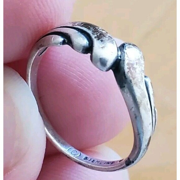 Vintage Sterling Silver Child Ring Modernist Style Thin Waves Band Stamped C - Picture 1 of 8
